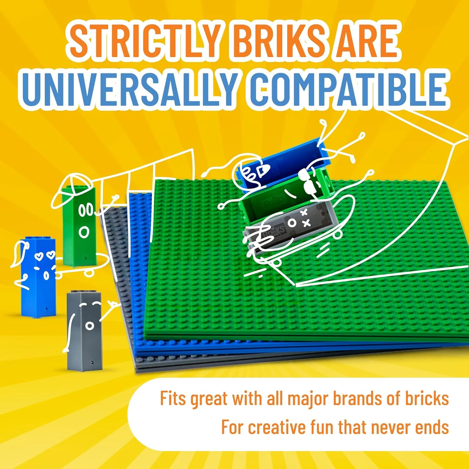 Strictly Briks Stackable Baseplates - 6 Base Plates & 50 Stackers, 15x15cm - Image 8