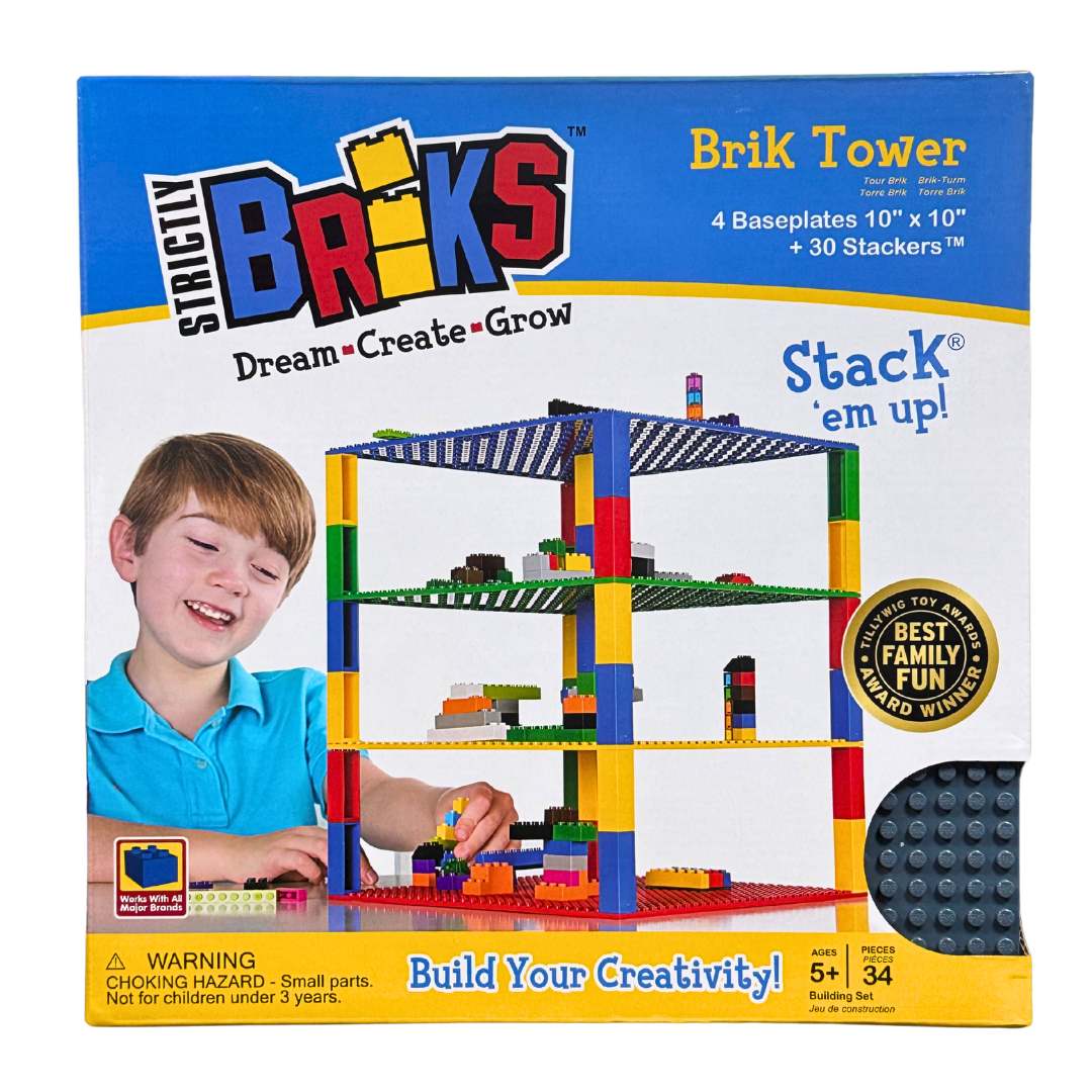 Strictly Briks Stackable Base Plate Bundle - 4 25cmx25cm Plates. 30 Stackers (Grey)