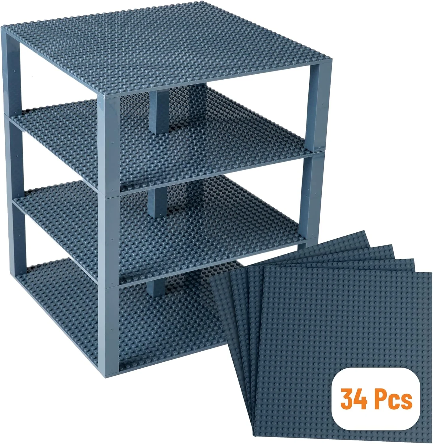 Strictly Briks Stackable Base Plate Bundle - 4 25cmx25cm Plates. 30 Stackers (Grey) - Image 2