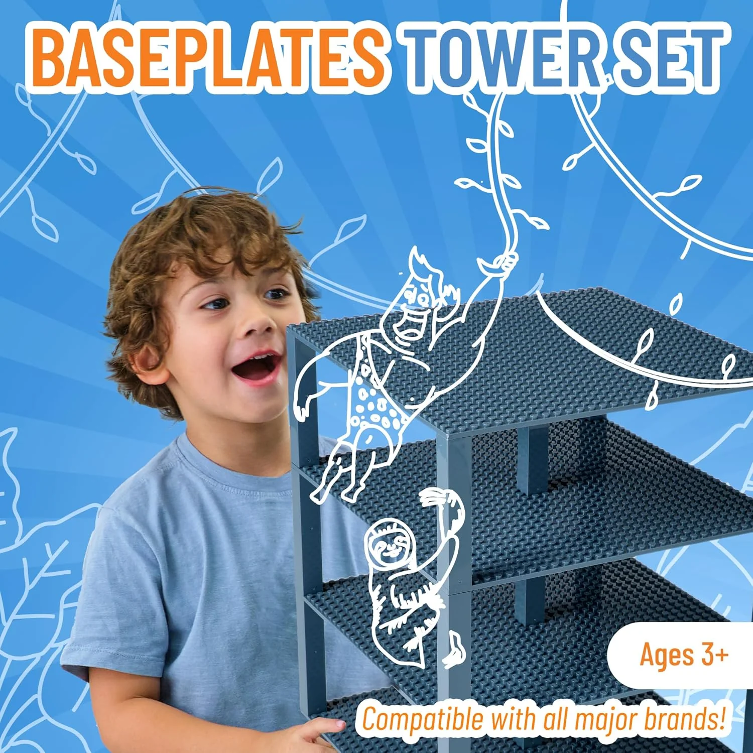 Strictly Briks Stackable Base Plate Bundle - 4 25cmx25cm Plates. 30 Stackers (Grey) - Image 3