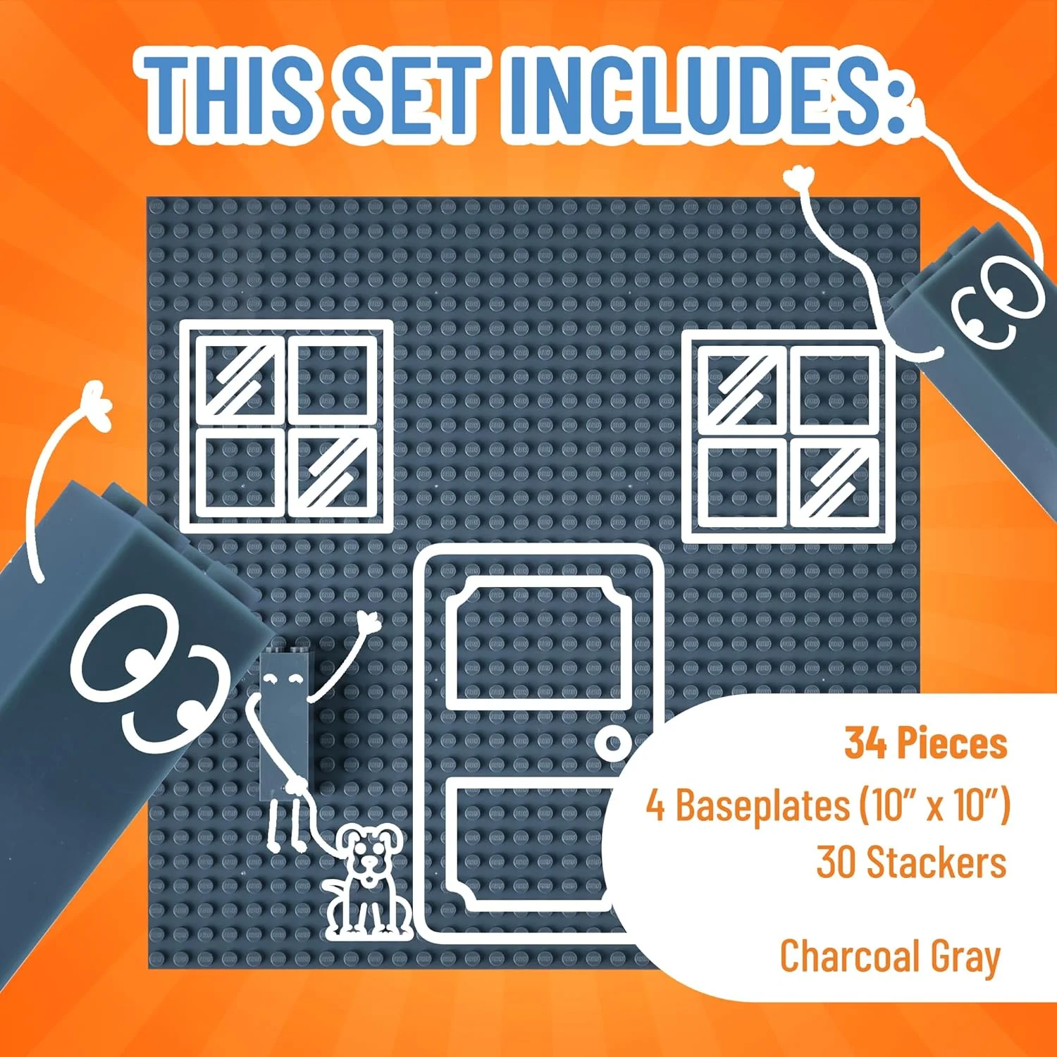 Strictly Briks Stackable Base Plate Bundle - 4 25cmx25cm Plates. 30 Stackers (Grey) - Image 5