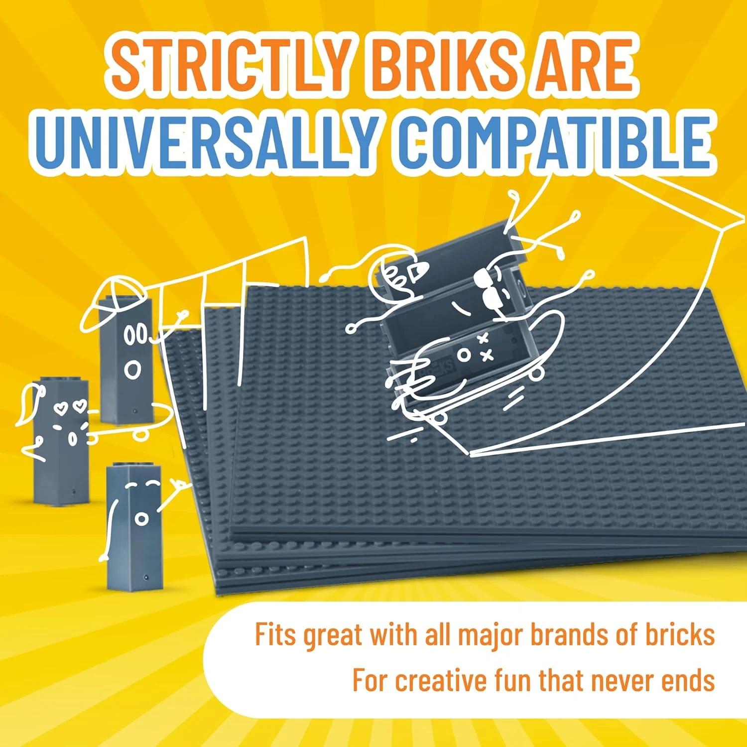 Strictly Briks Stackable Base Plate Bundle - 4 25cmx25cm Plates. 30 Stackers (Grey) - Image 6