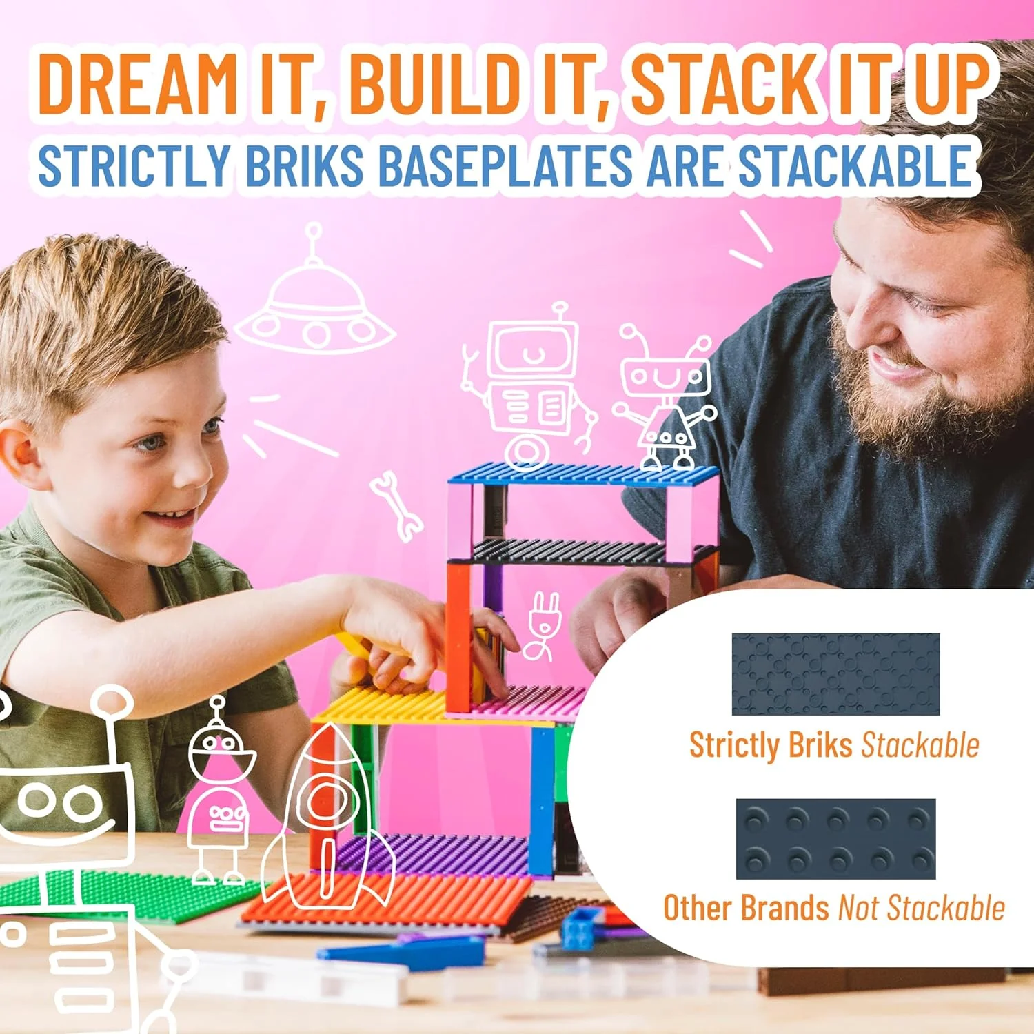 Strictly Briks Stackable Base Plate Bundle - 4 25cmx25cm Plates. 30 Stackers (Grey) - Image 7