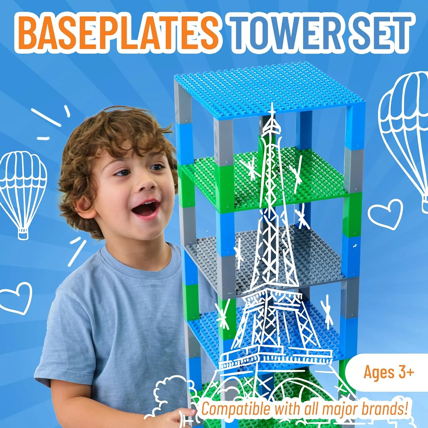Strictly Briks Stackable Baseplates - 6 Base Plates & 50 Stackers, 15x15cm - Image 4