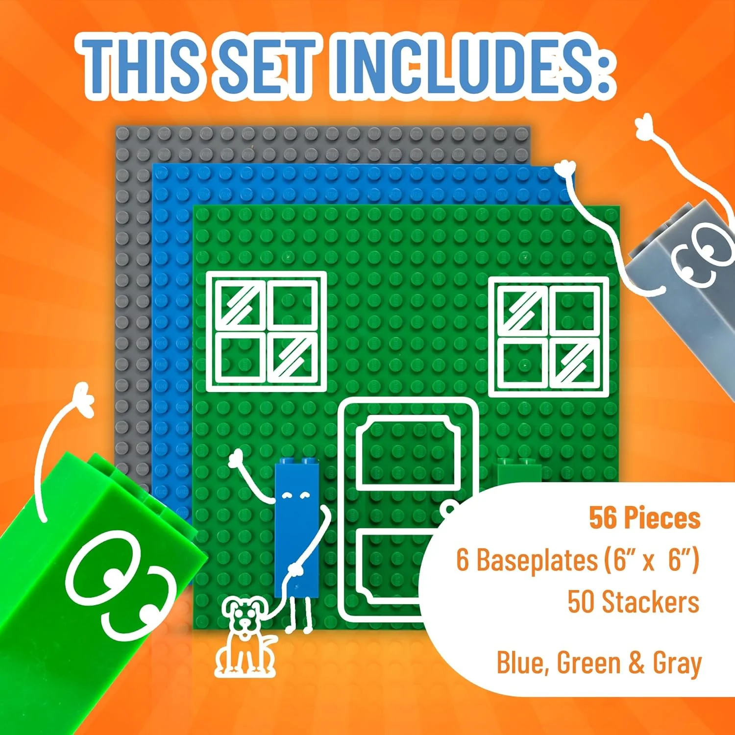 Strictly Briks Stackable Baseplates - 6 Base Plates & 50 Stackers, 15x15cm - Image 7