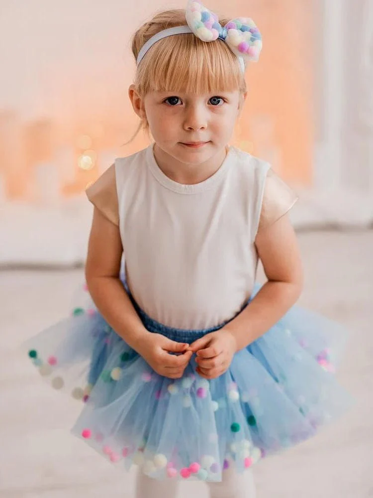 Style My Kid Girls BLUE Tulle Pom Pom Tutu Skirt (Various Sizes) - Image 2