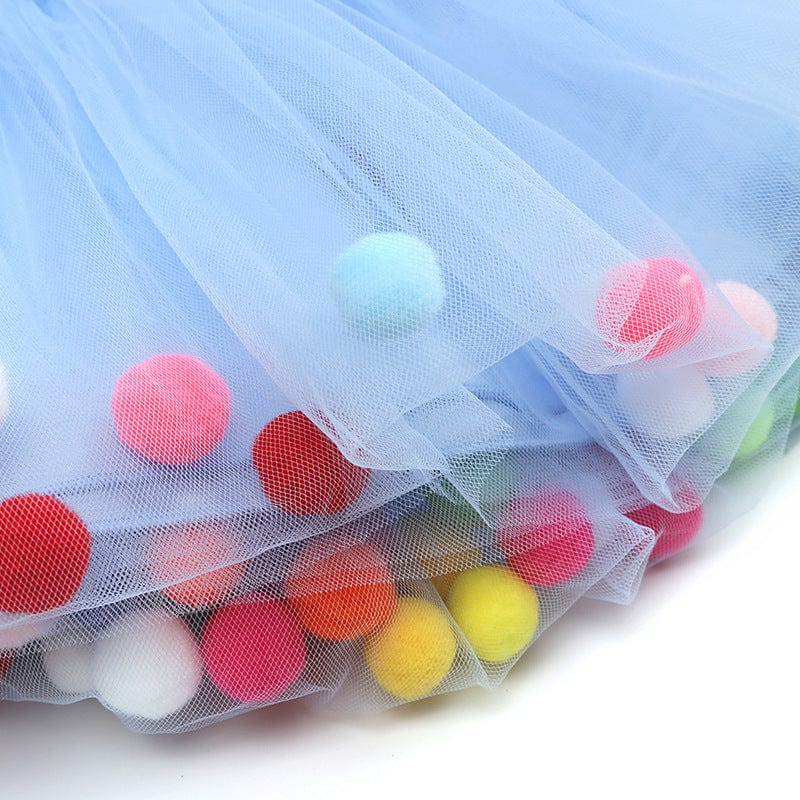Style My Kid Girls BLUE Tulle Pom Pom Tutu Skirt (Various Sizes) - Image 4