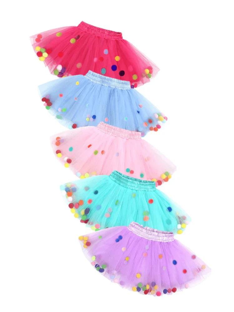 Style My Kid Girls BLUE Tulle Pom Pom Tutu Skirt (Various Sizes) - Image 5