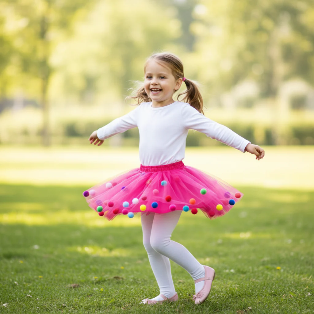 Style My Kid Girls DARK PINK Tulle Pom Pom Tutu Skirt (Various Sizes) - Image 2