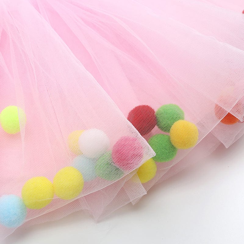 Style My Kid Girls PINK Tulle Pom Pom Tutu Skirt (Various Sizes) - Image 2