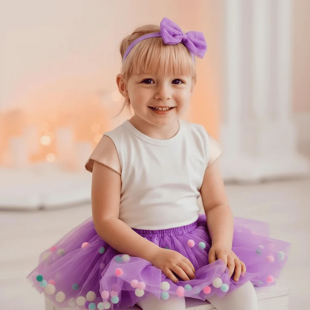 Style My Kid Girls PURPLE Tulle Pom Pom Tutu Skirt (Various Sizes) - Image 2