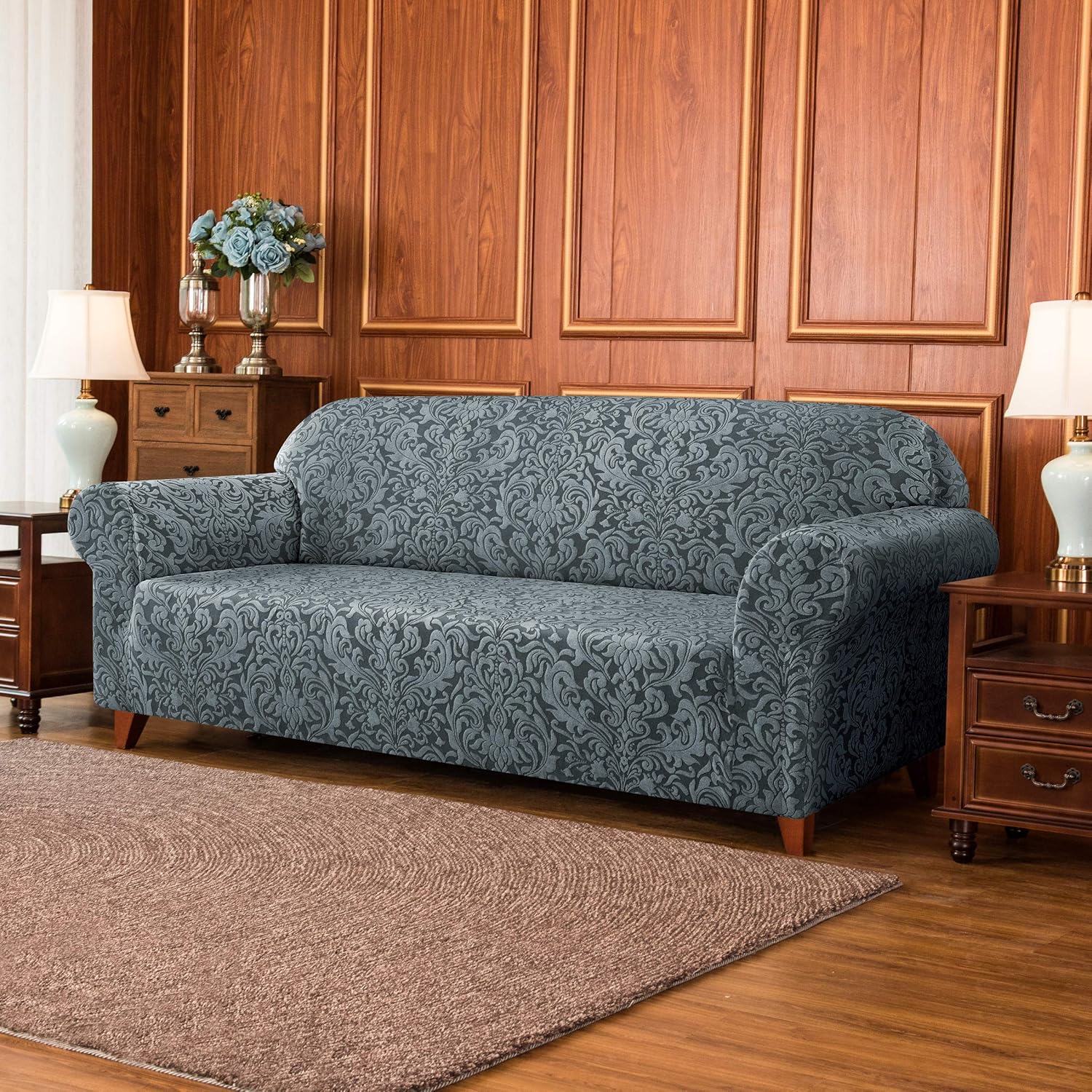Subrtex 1-piece Elastic Sofa Cover - Grey Green Floral - Image 8