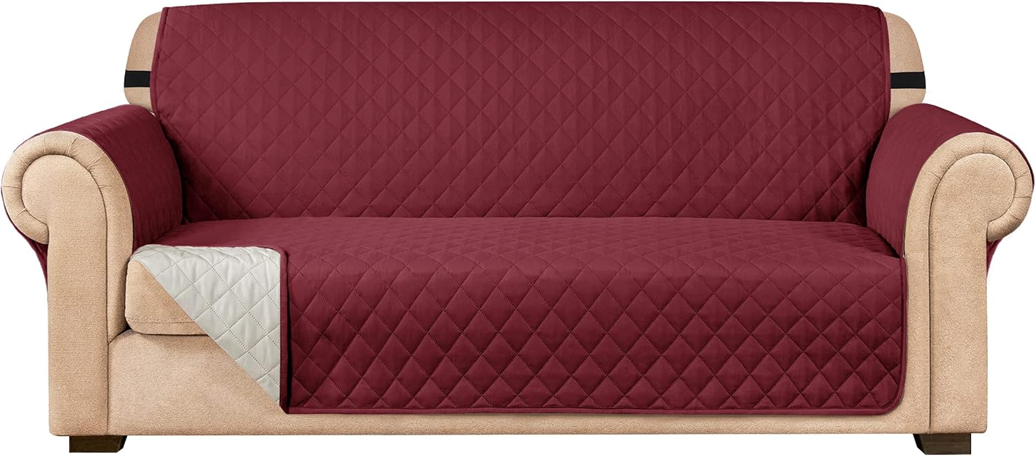 Subrtex Quilted Sofa Cover Reversible Sofa Protector 1,2,3 Seater - (Wine)