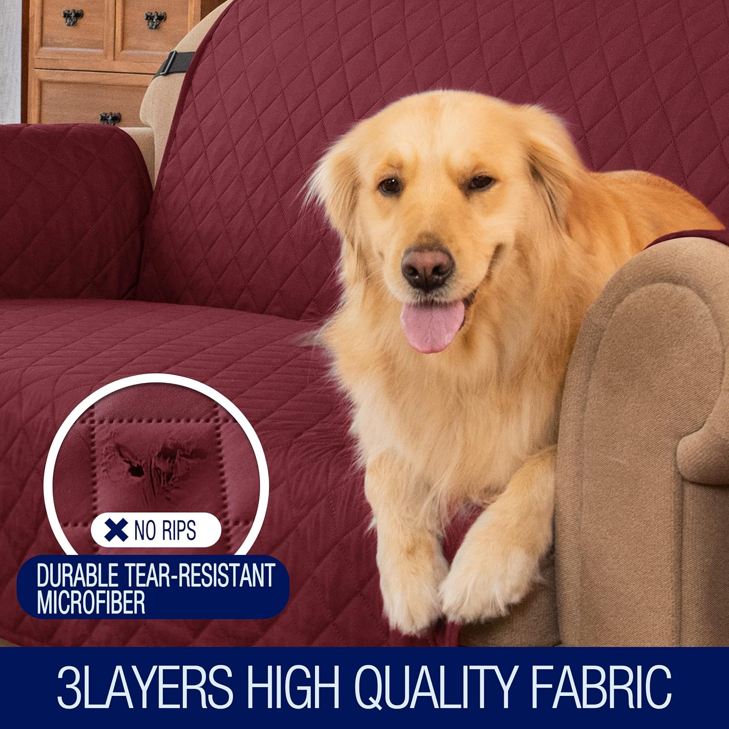Subrtex Quilted Sofa Cover Reversible Sofa Protector 1,2,3 Seater - (Wine) - Image 4