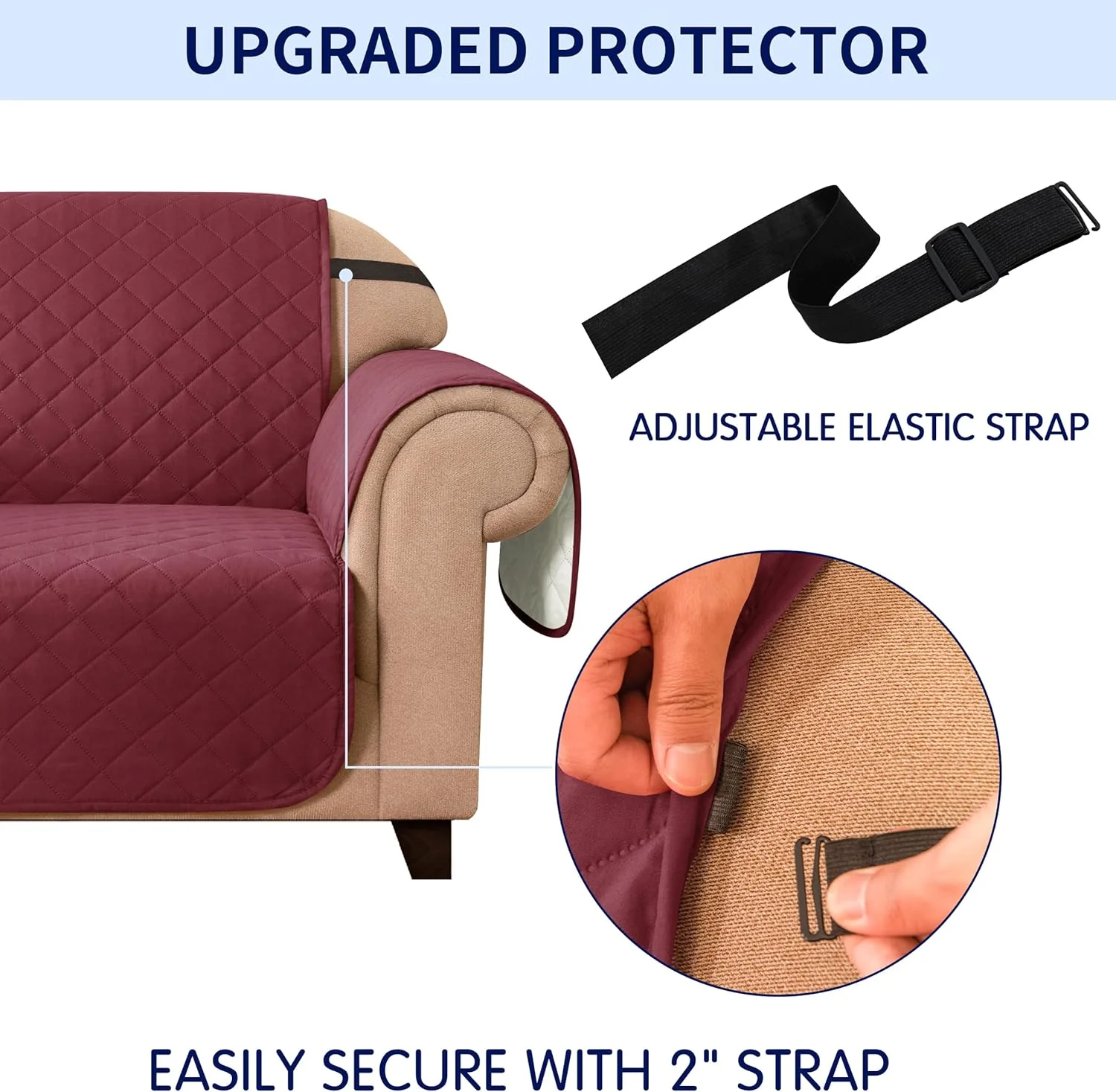 Subrtex Quilted Sofa Cover Reversible Sofa Protector 1,2,3 Seater - (Wine) - Image 5
