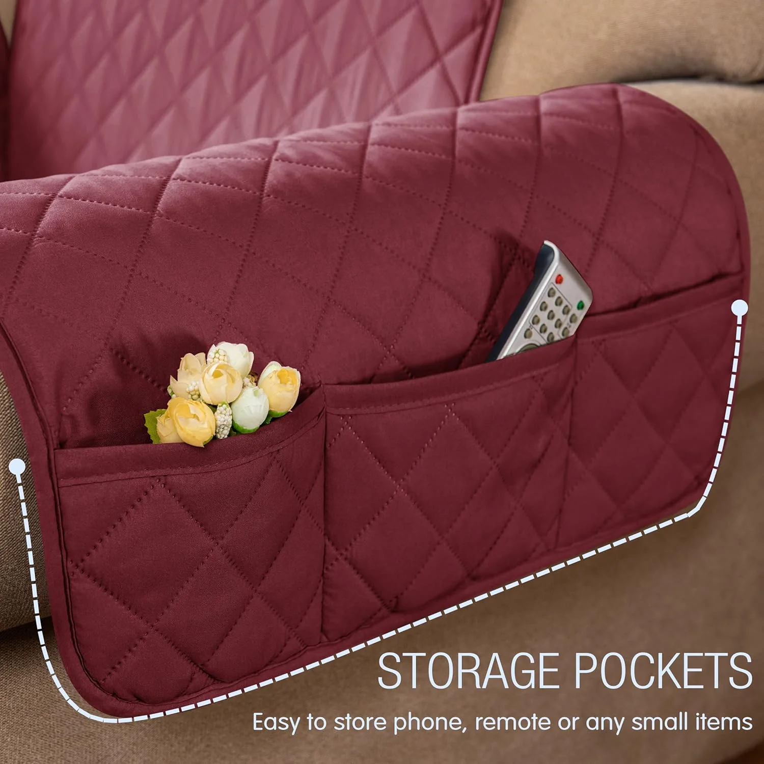 Subrtex Quilted Sofa Cover Reversible Sofa Protector 1,2,3 Seater - (Wine) - Image 6