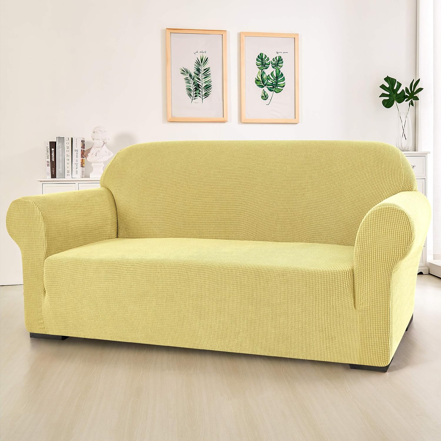 SUBRTEX Thickened Stretch Sofa Cover 1 Piece Cover - Light Yellow - Image 2