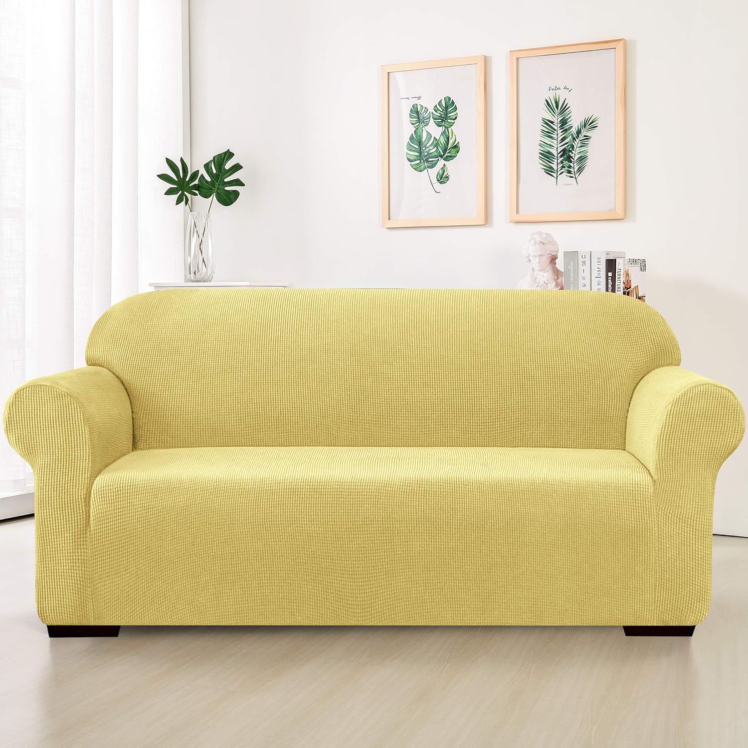 SUBRTEX Thickened Stretch Sofa Cover 1 Piece Cover - Light Yellow - Image 7