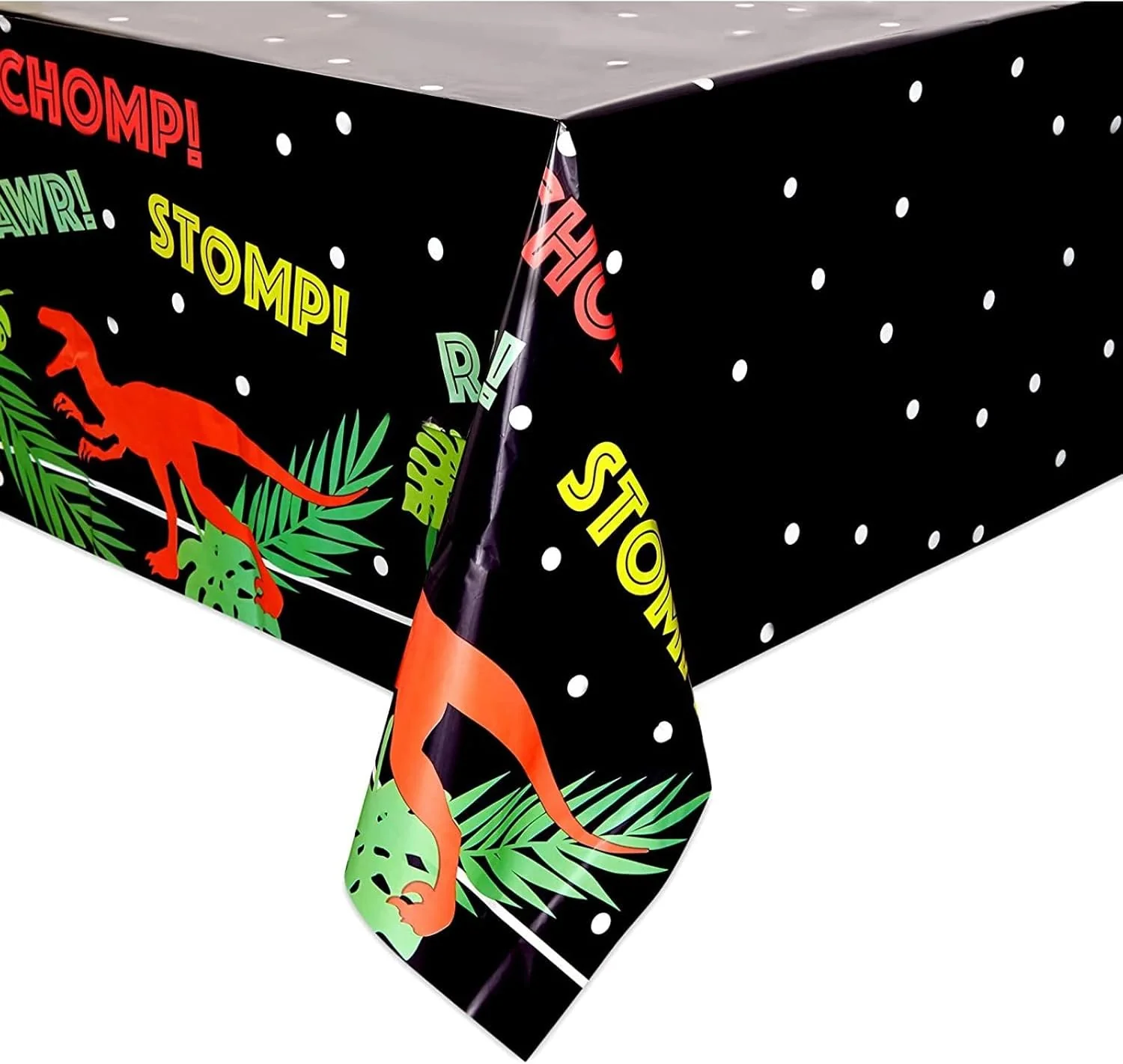 T-Rex Plastic Tablecloth for Dinosaur Birthday Party (Black 54x108in - 3 Pack) - Image 3