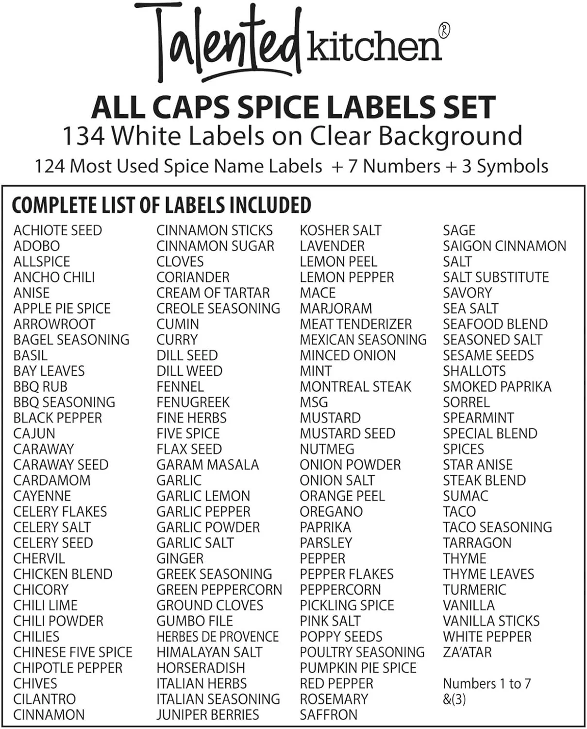 Talented Kitchen 134 Spice Jar Labels: White All Caps - Image 4