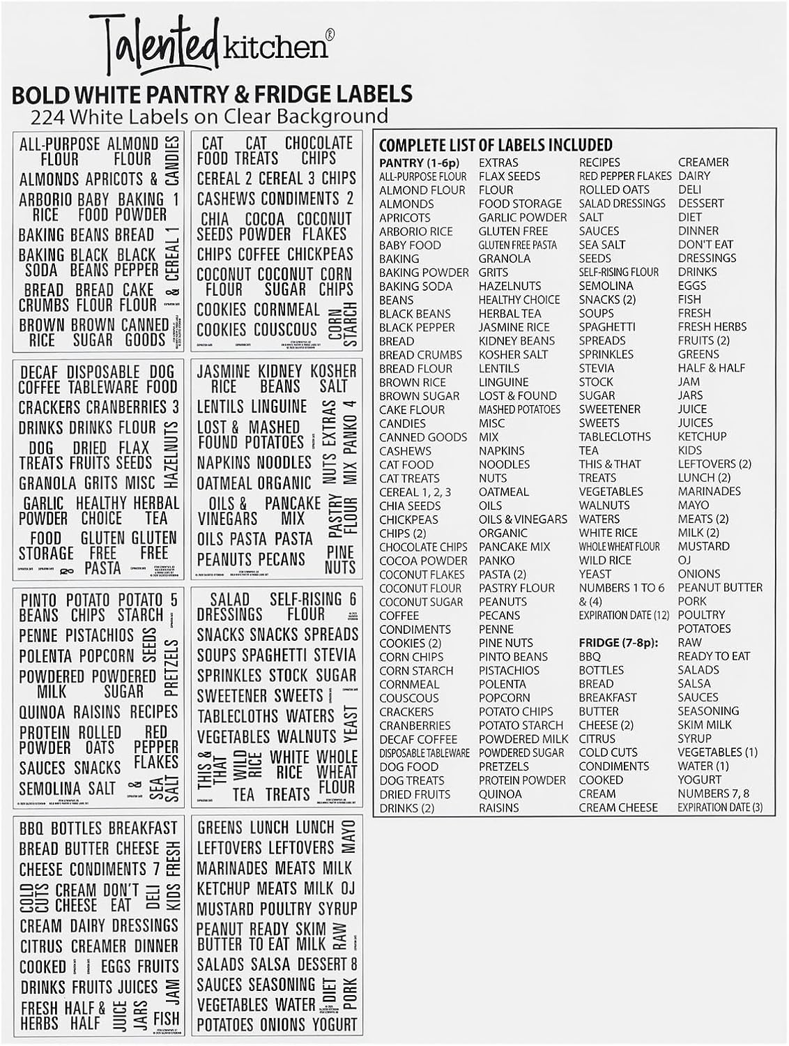 Talented Kitchen 224 Pantry Labels Bold White Pantry & Fridge Labels Set - Image 4