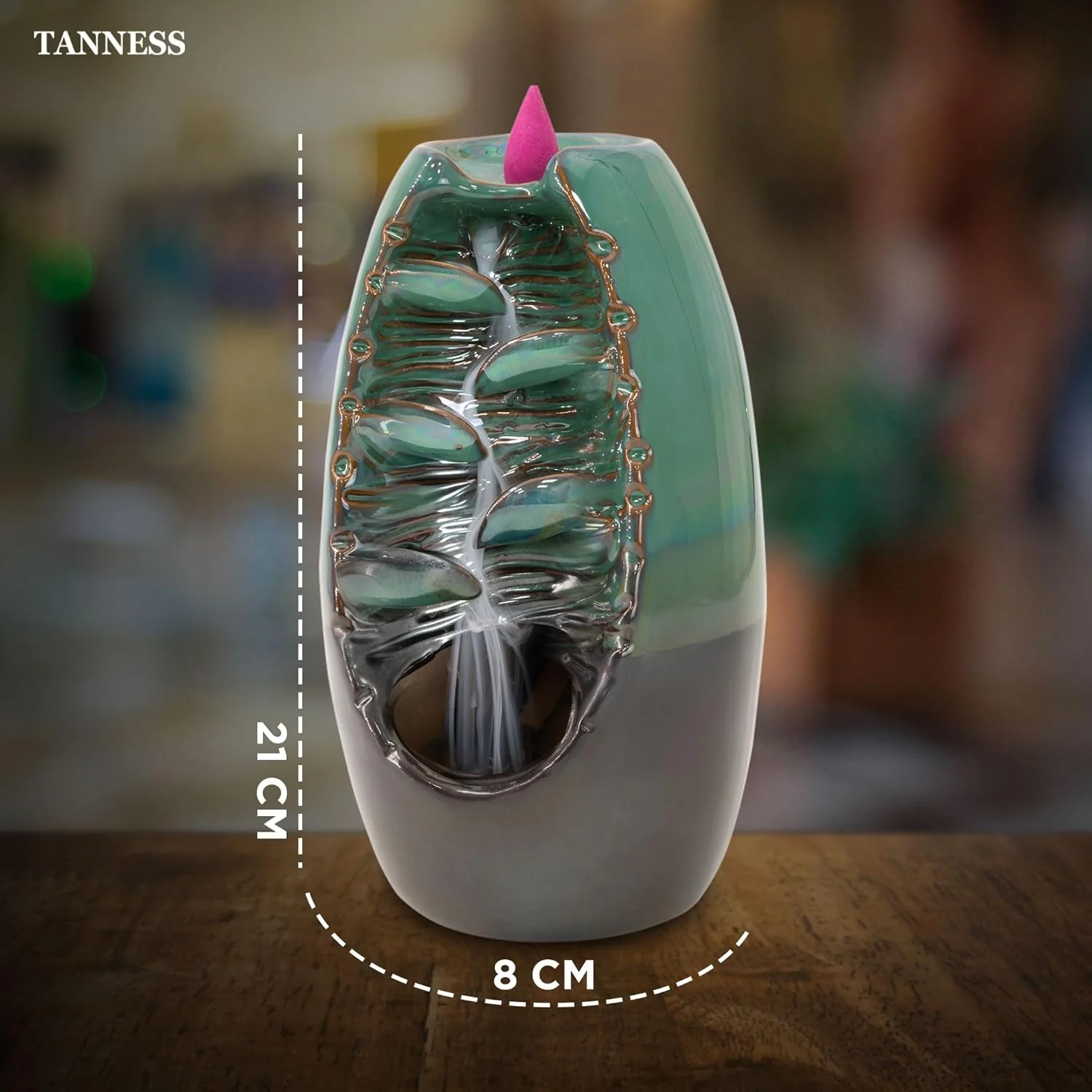 Tanness Backflow Burner - Incense Ceramic Waterfall Holder with 100 Cones - Image 2