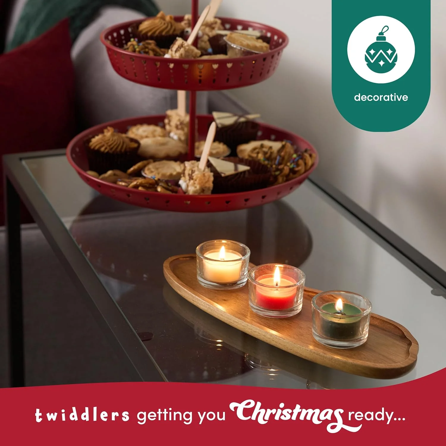 THE TWIDDLERS - 12 Christmas Tealights Candle - 4 Red, 4 Dark Green, 4 White - 4-6 Hours Burn - Image 4