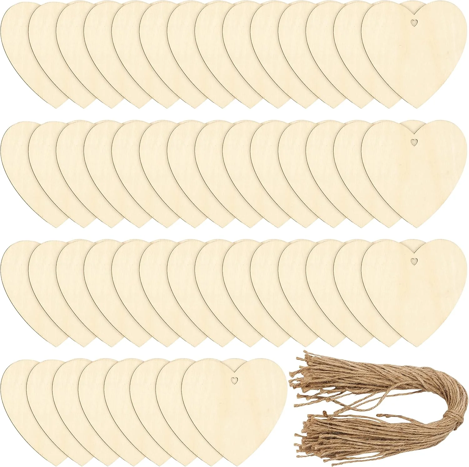 THE TWIDDLERS - 50 Blank Wooden Hearts for Crafting with String 10cm