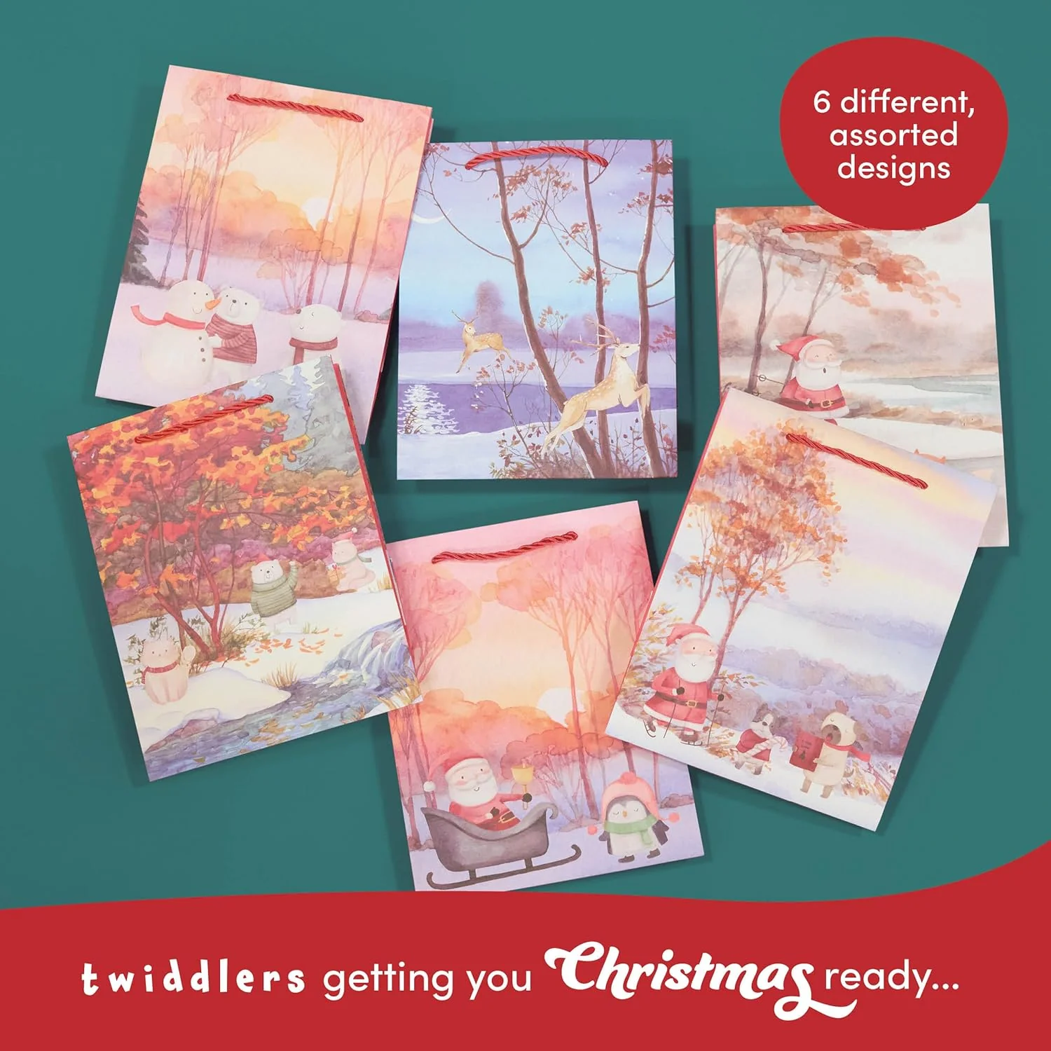 THE TWIDDLERS 6 Gift Bags for Christmas with Handles - 24cm x 18cm - Image 4