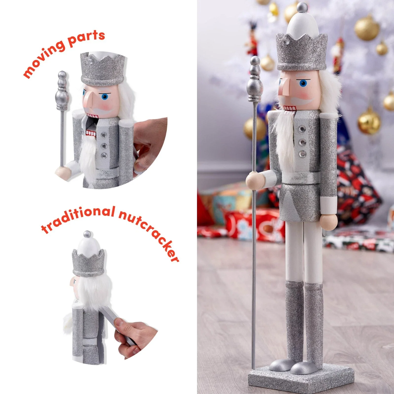 THE TWIDDLERS - Large Silver Christmas Nutcracker Soldier Ornament, 50cm - Image 2