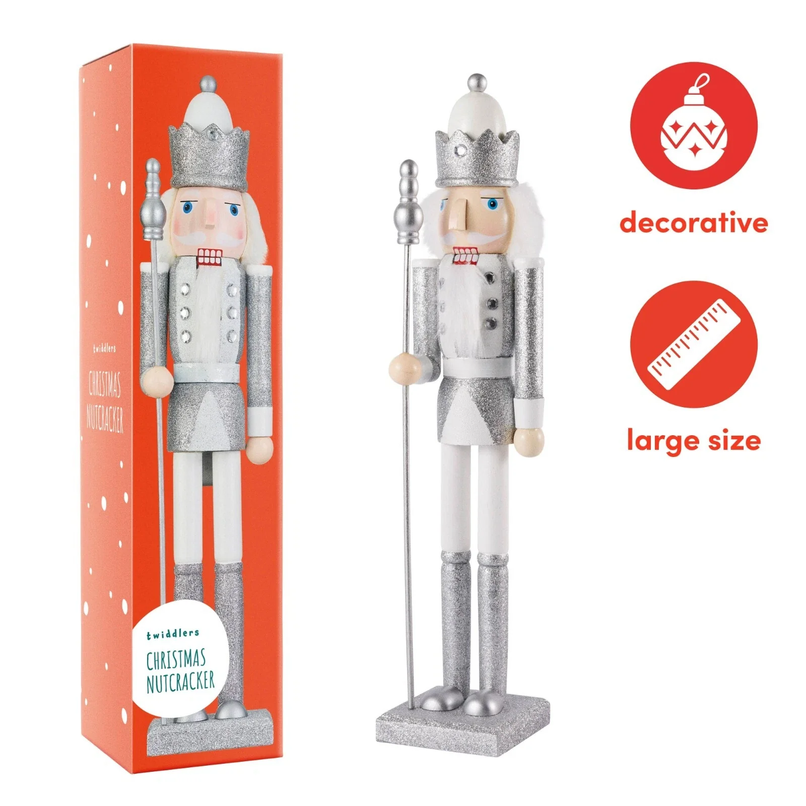 THE TWIDDLERS - Large Silver Christmas Nutcracker Soldier Ornament, 50cm - Image 3