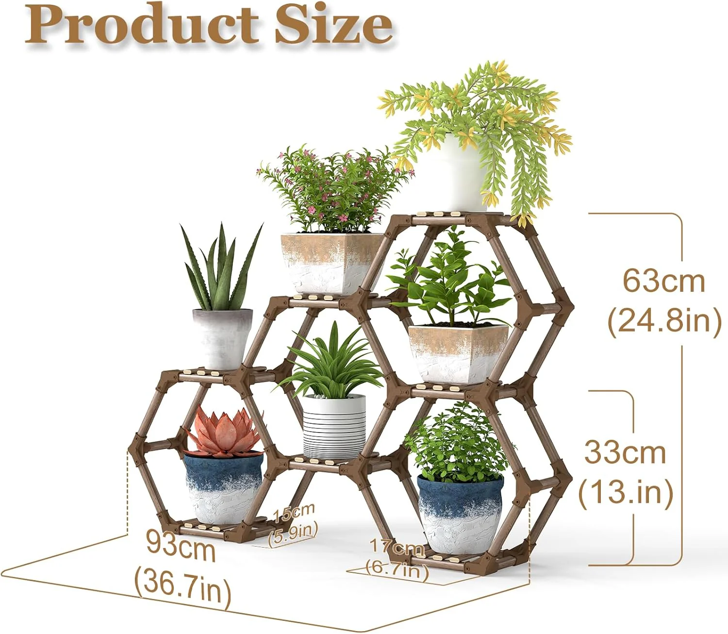 Tikea Hexagonal Wooden Plant Stand for Indoor and Outdoor Use (7 Levels) - Image 2
