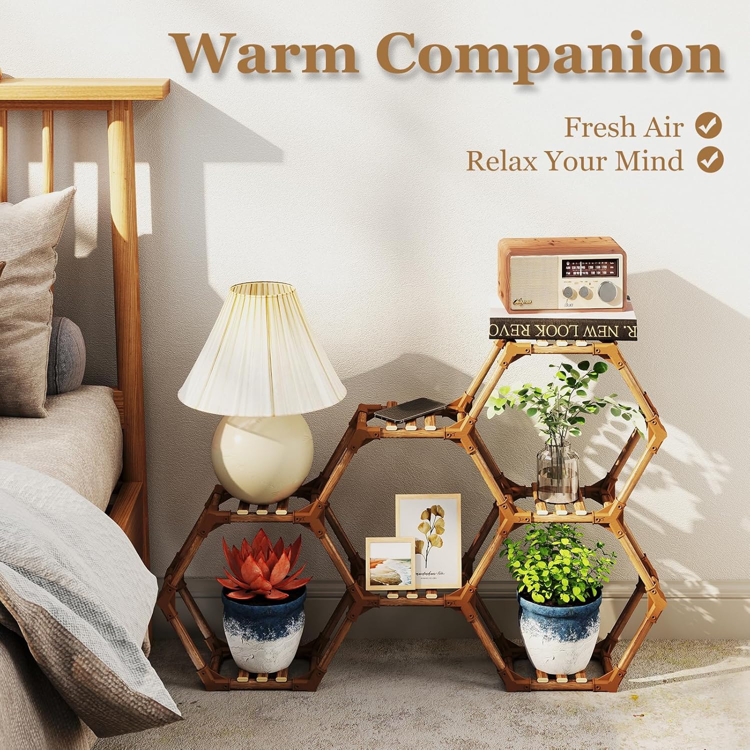 Tikea Hexagonal Wooden Plant Stand for Indoor and Outdoor Use (7 Levels) - Image 5