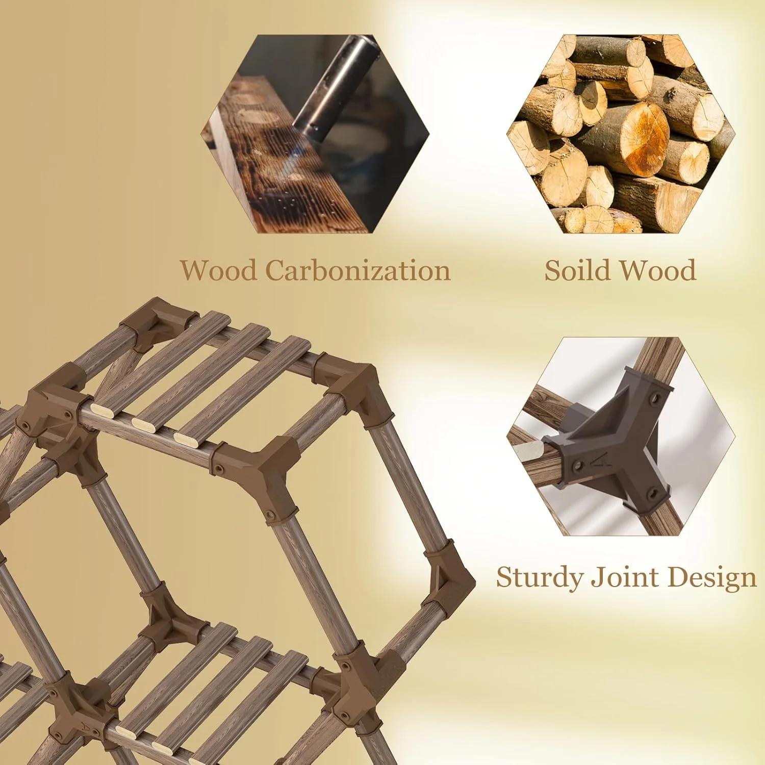 Tikea Hexagonal Wooden Plant Stand for Indoor and Outdoor Use (7 Levels) - Image 6