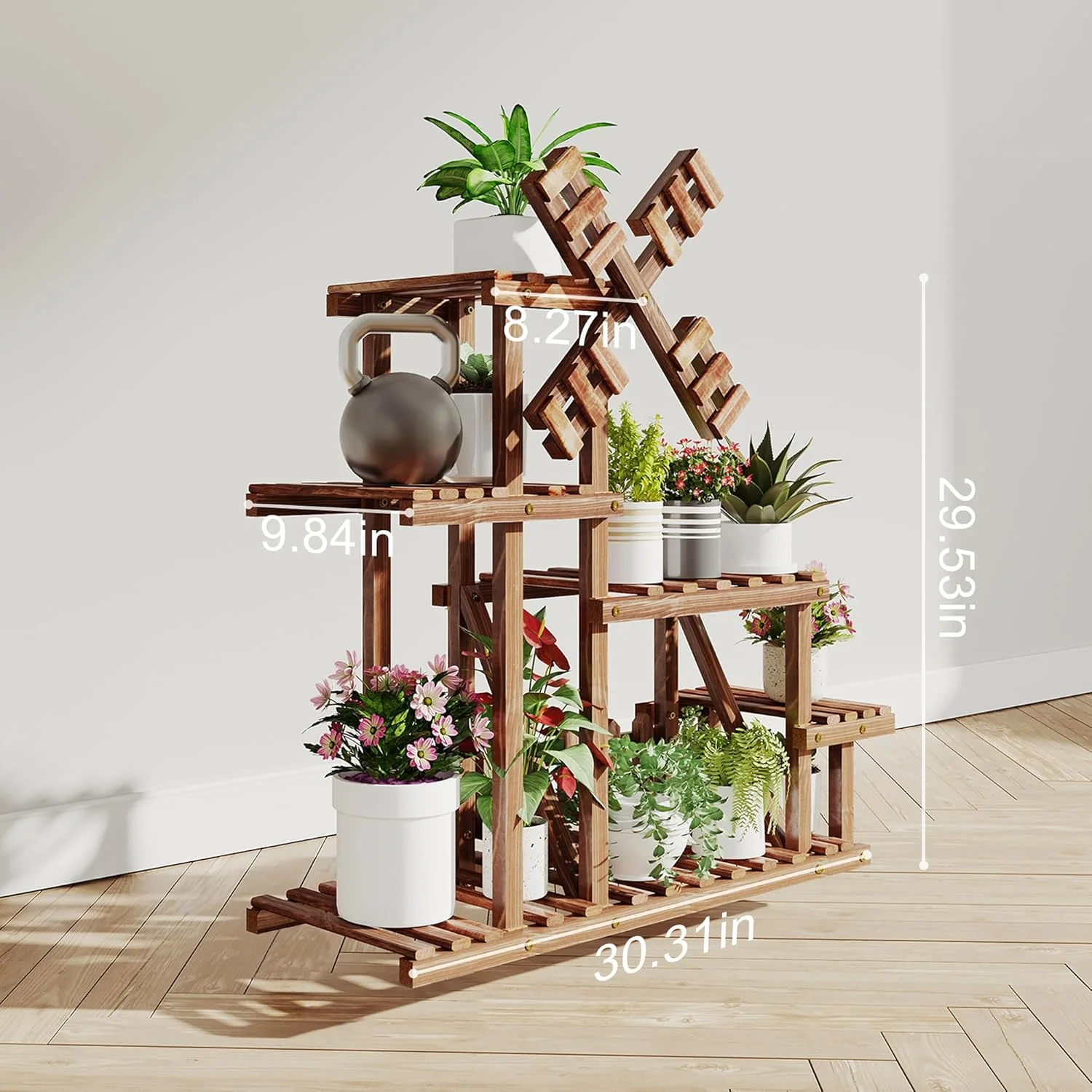 Tikea Large Wooden Plant Stand Indoor Outdoor - Image 2