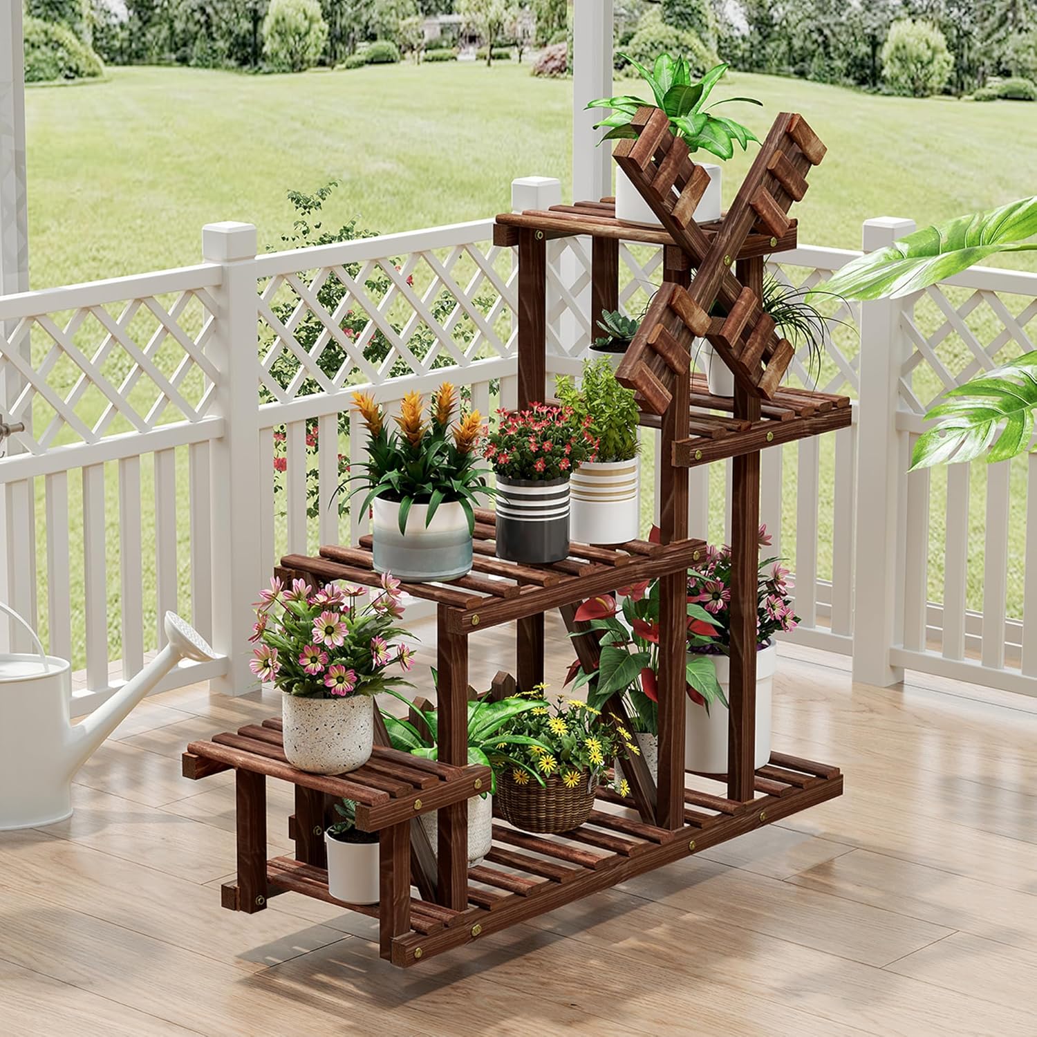 Tikea Large Wooden Plant Stand Indoor Outdoor - Image 4