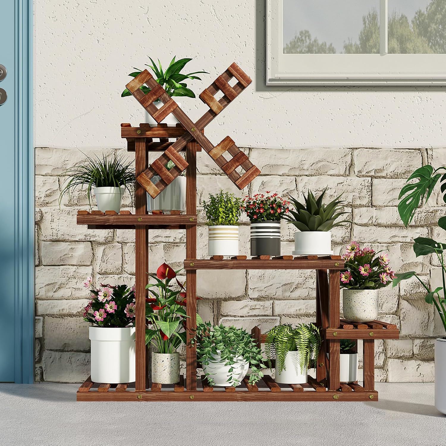 Tikea Large Wooden Plant Stand Indoor Outdoor - Image 5