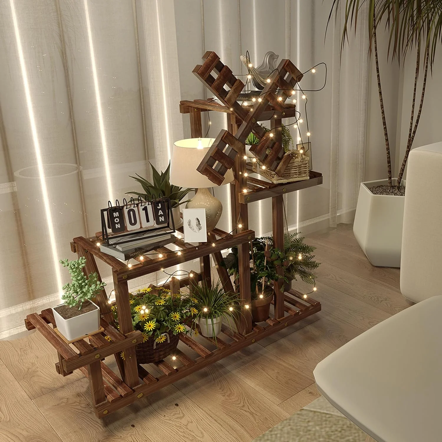 Tikea Large Wooden Plant Stand Indoor Outdoor - Image 7