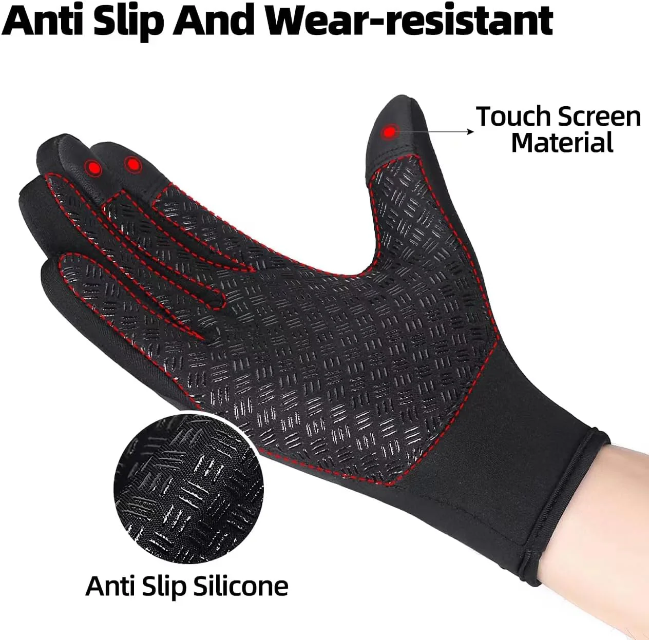 Touch Screen Anti-slip Thermal Winter Gloves for Running, Cycling (Large) - Image 3
