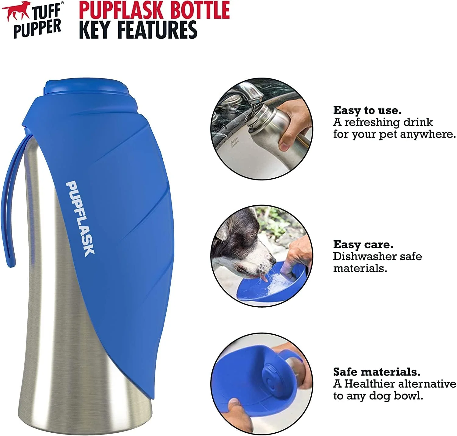 Tuff Pupper PupFlask Dog Water Bottle - 800ml 27oz (Blue) - Image 2