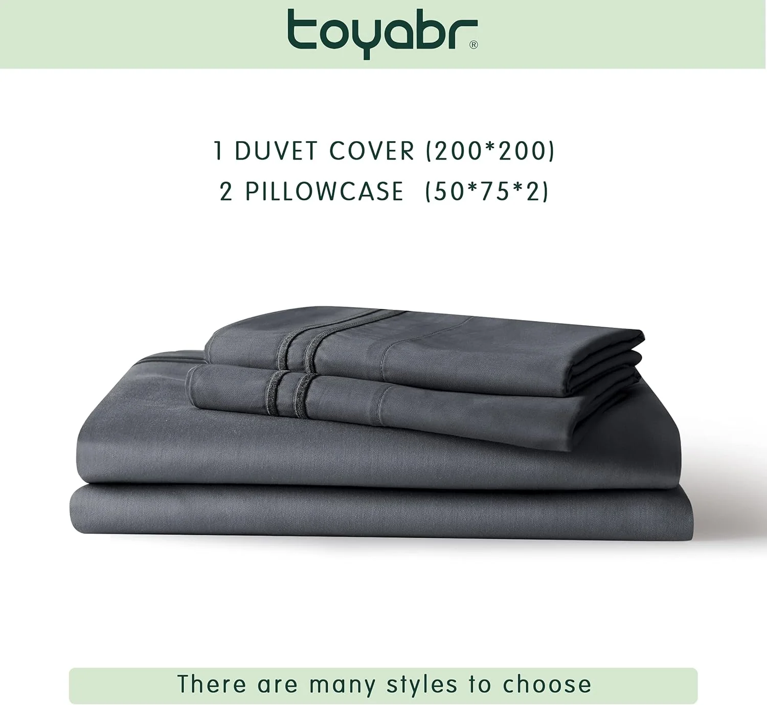 TOYABR Double Duvet Cover Set 3 Piece Bedding - Grey (200x200cm,50x75x2) - Image 3