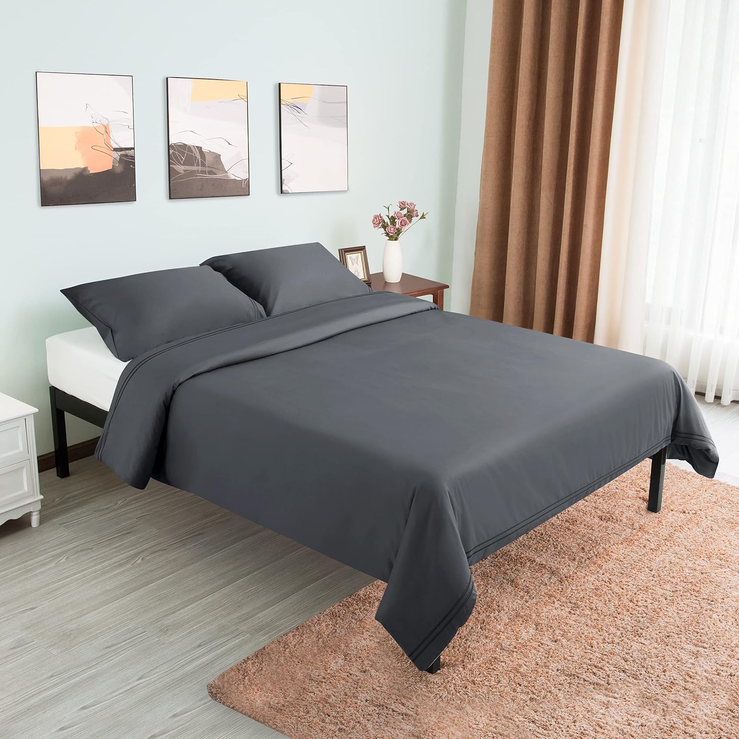 TOYABR Double Duvet Cover Set 3 Piece Bedding - Grey (200x200cm,50x75x2) - Image 7