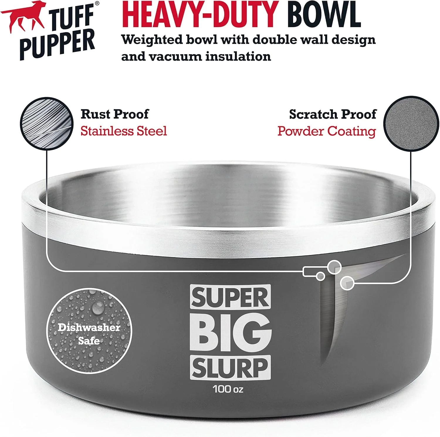 Tuff Pupper Heavy Duty Insulated Bowl for Large Dogs - 100oz (Black) - Image 3