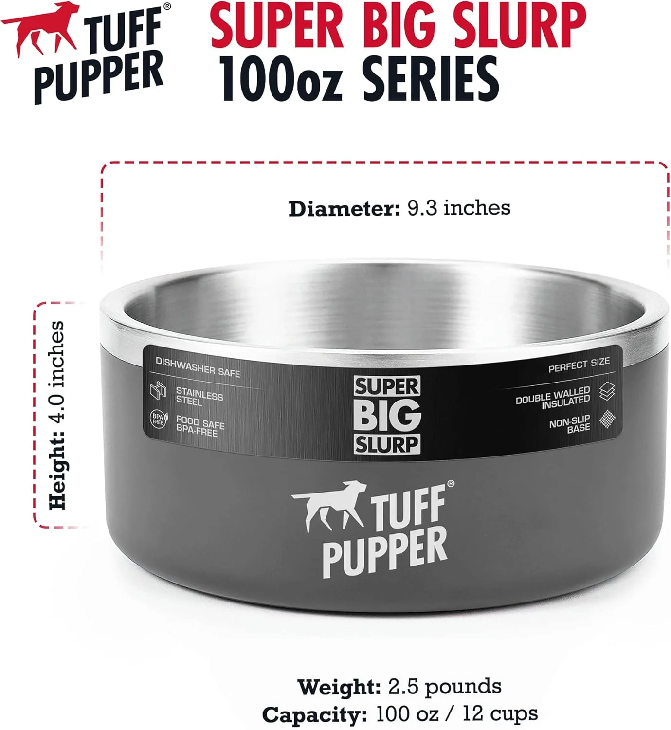 Tuff Pupper Heavy Duty Insulated Bowl for Large Dogs - 100oz (Black) - Image 5