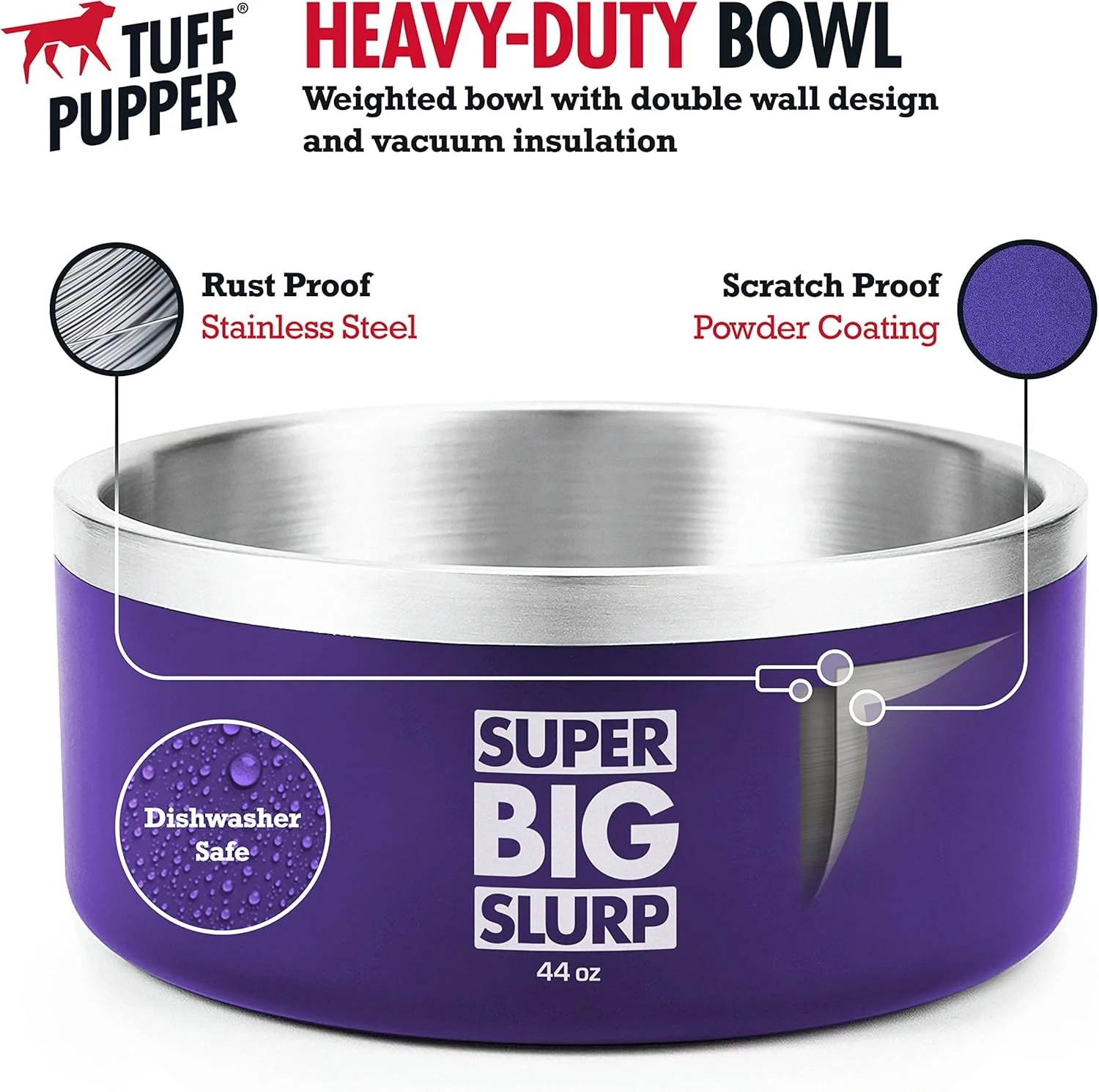 Tuff Pupper Heavy Duty Insulated Bowl for Large Dogs - 1250ml/44oz (Purple) - Image 4