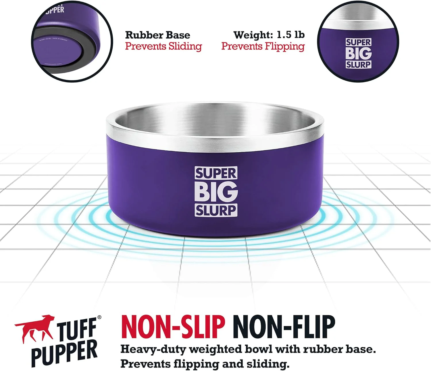 Tuff Pupper Heavy Duty Insulated Bowl for Large Dogs - 1250ml/44oz (Purple) - Image 6