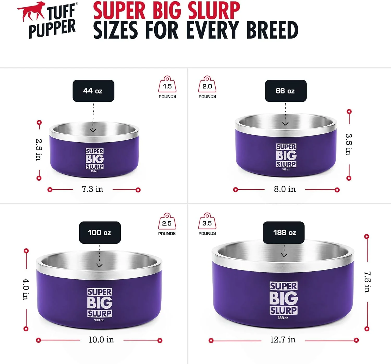 Tuff Pupper Heavy Duty Insulated Bowl for Large Dogs - 1250ml/44oz (Purple) - Image 7