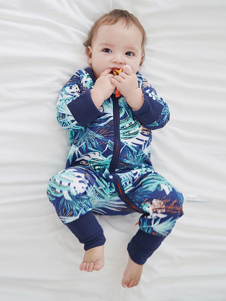 Turquoise Tropical Baby Zip Sleepsuit with Hand & Feet Cuffs (Various Sizes) - Image 2