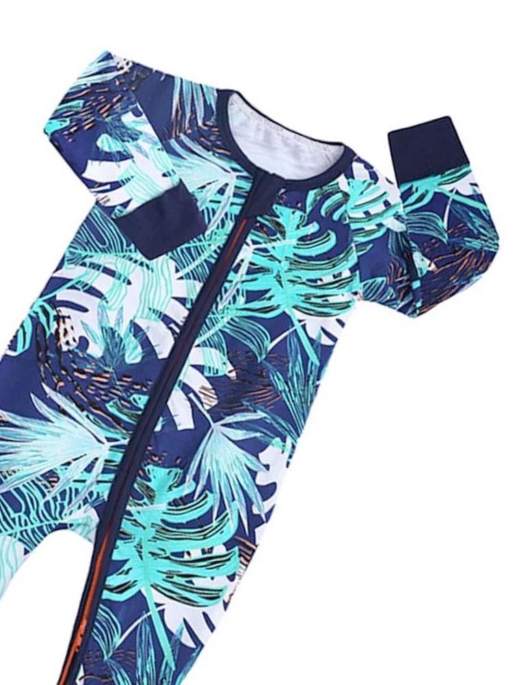 Turquoise Tropical Baby Zip Sleepsuit with Hand & Feet Cuffs (Various Sizes) - Image 3