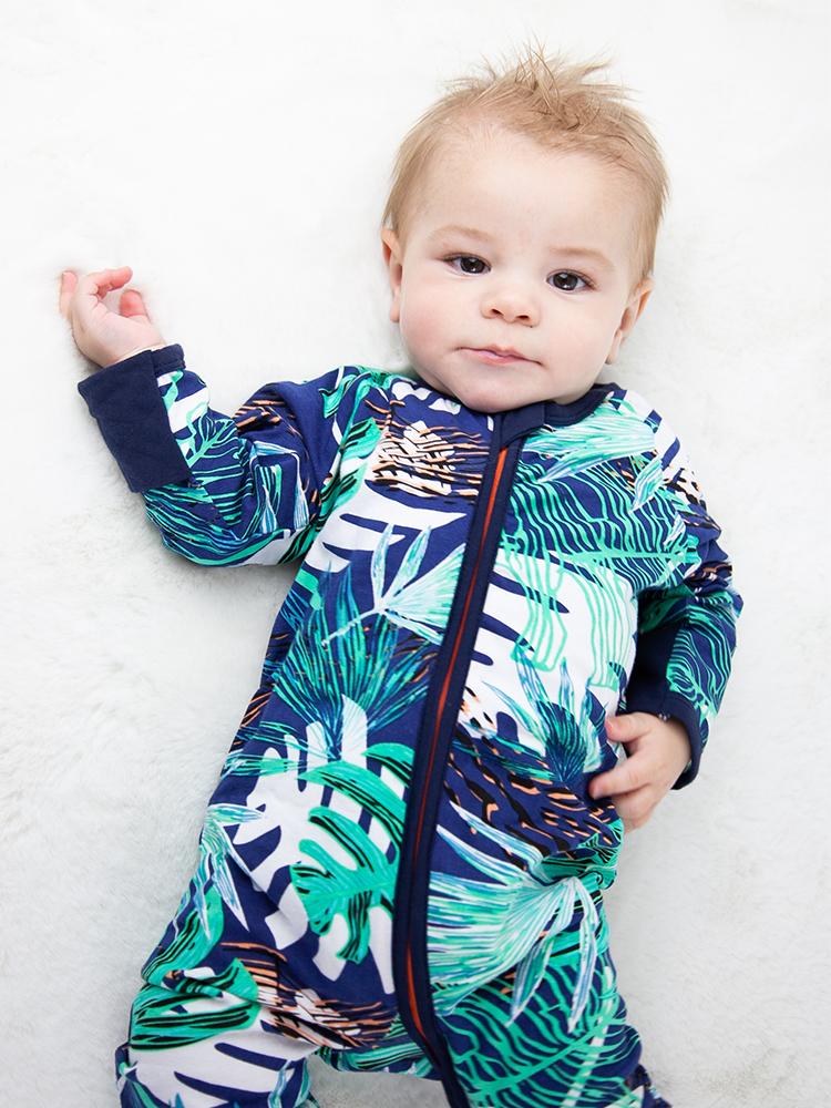 Turquoise Tropical Baby Zip Sleepsuit with Hand & Feet Cuffs (Various Sizes) - Image 4